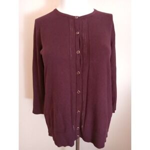 new york and company Women Plum Crochet Front Button Down Knit Sweater Size‎ Xl